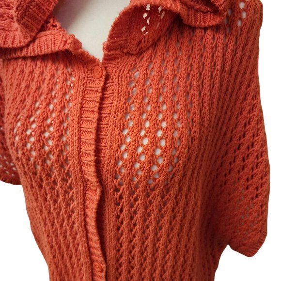 Rip Curl Coral Orange Knit Crochet Button Up Beach Cover Up Medium - Picture 2 of 7